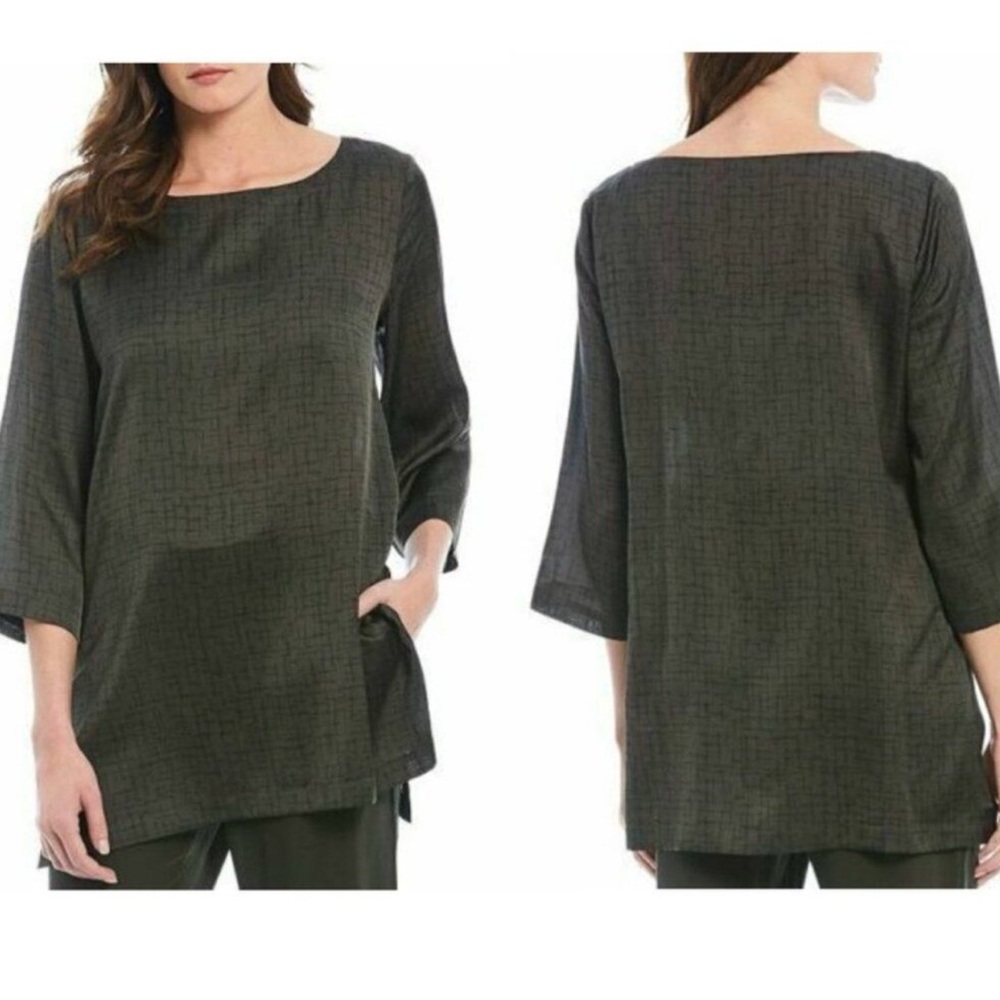 Eileen Fisher Women's Silk and Organic Cotton Boatneck Tunic Top, Size L